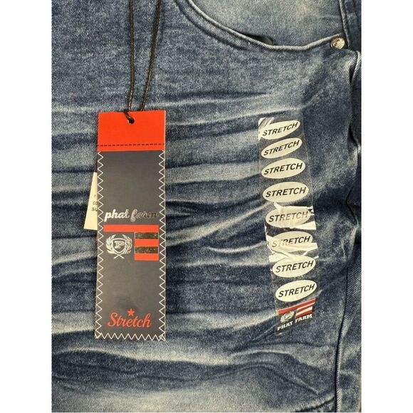 Phat Farm Bermuda Shorts Men's Size 46 Blue Denim Acid Wash Pleated Distressed - Picture 3 of 7